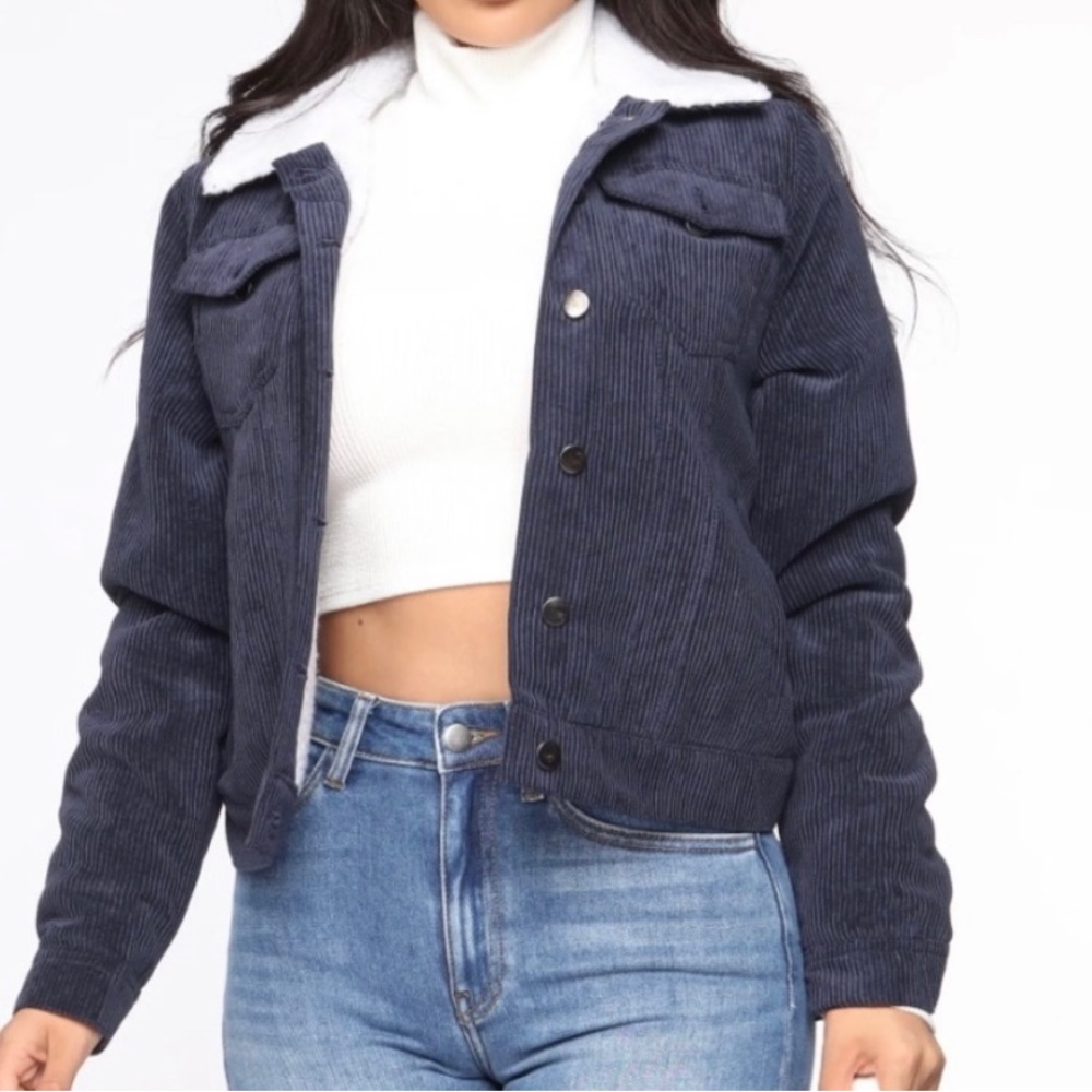 Fashion nova navy Sherpa lined jacket